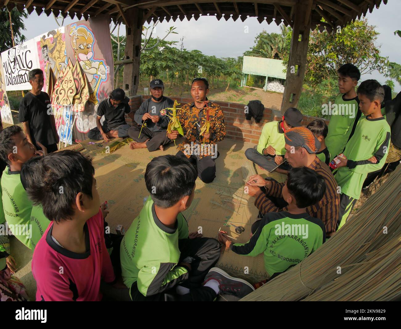 Indonesian puppets are made from stalks of cassava trees, played by a puppeteer Stock Photo