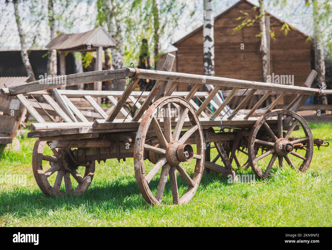 Old worn out wooden cart in the village Stock Photo Alamy