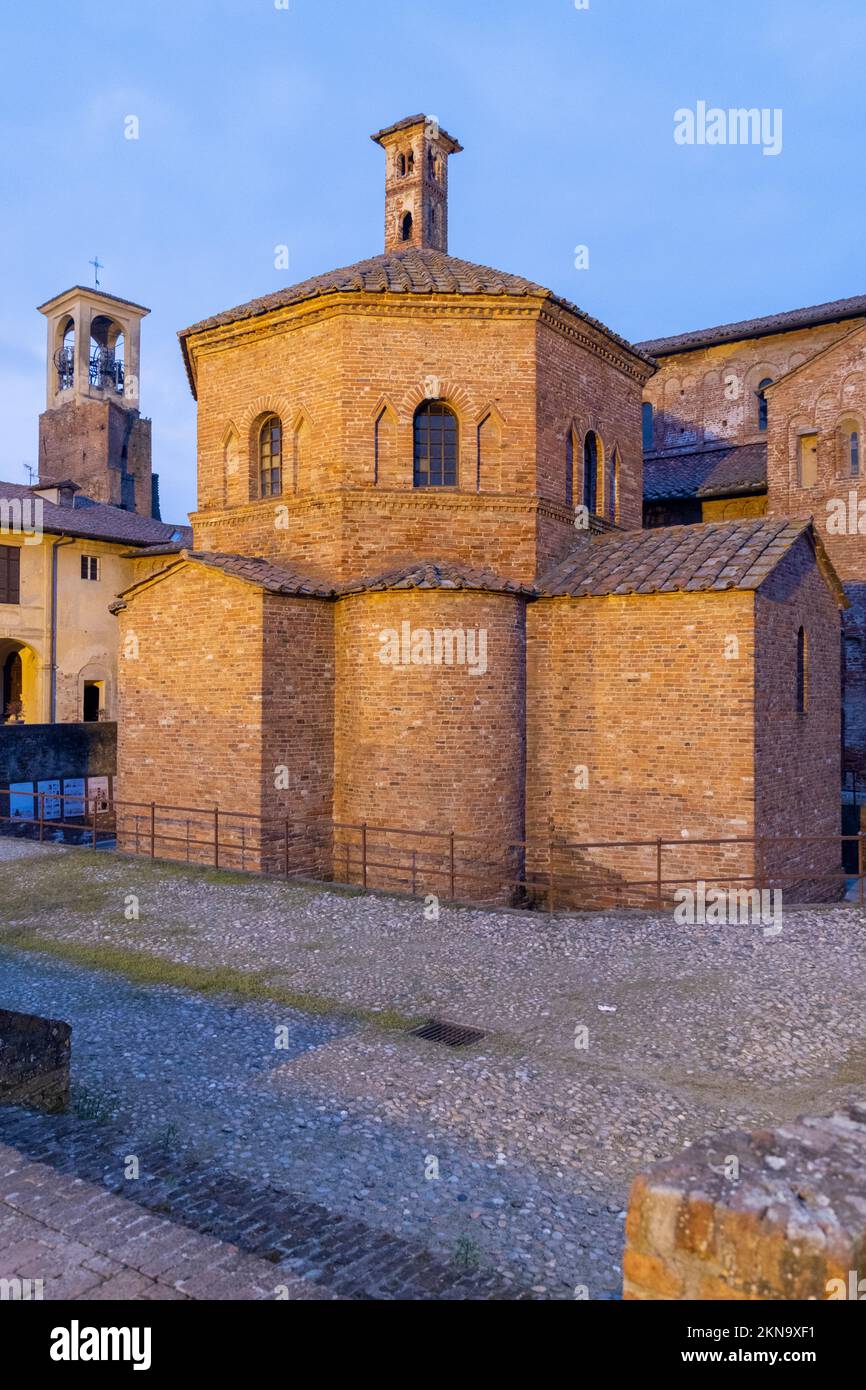 Church Santa Maria Maggiore at twilight. Lomello, Italy Stock Photo