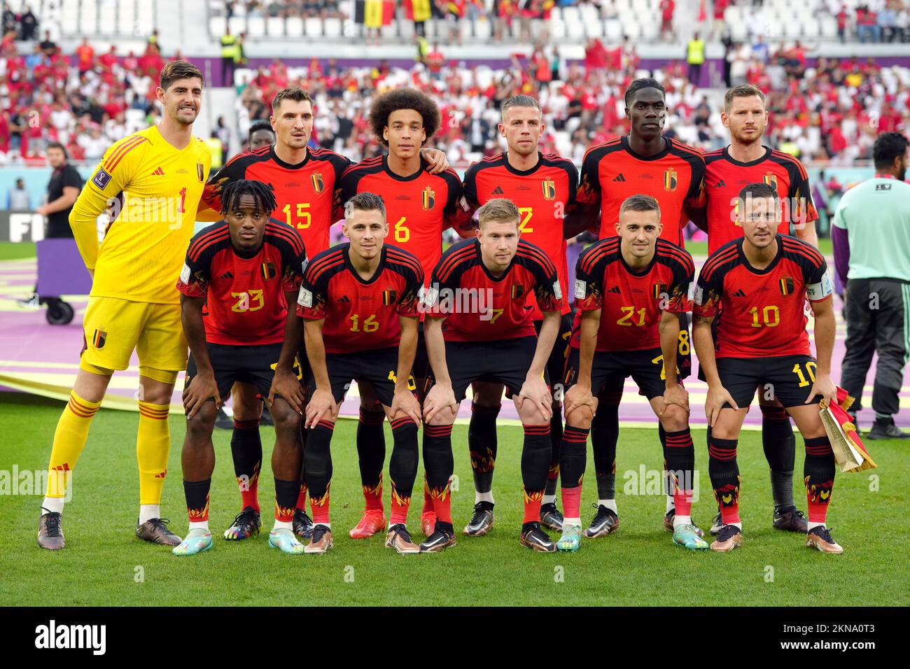 Belgium team group during the FIFA World Cup Group F match at the Al Thumama Stadium, Doha, Qatar. Picture date: Sunday November 27, 2022. Stock Photo