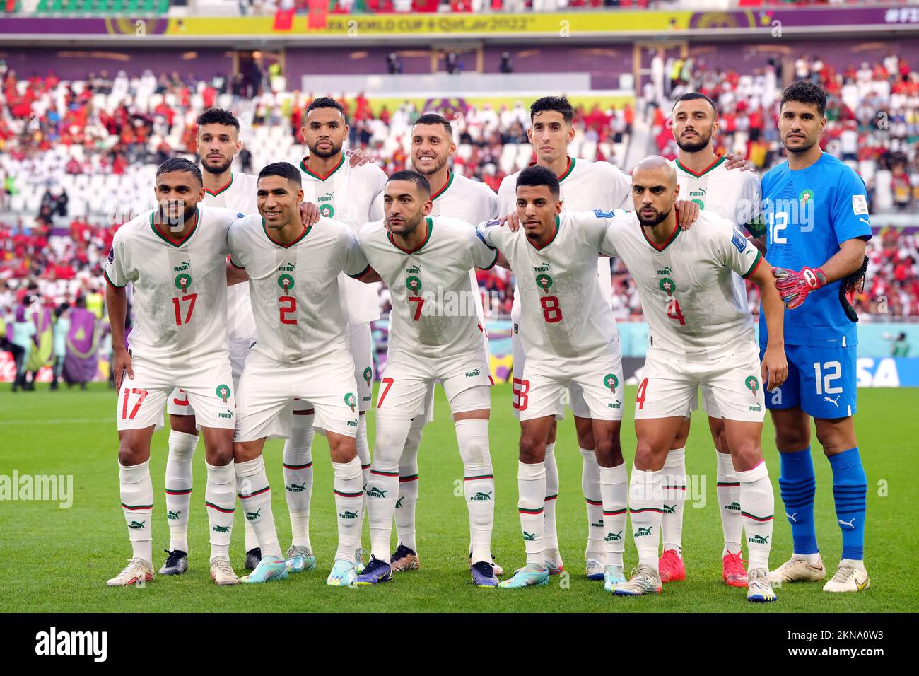 Morocco team group during the FIFA World Cup Group F match at the Al Thumama Stadium, Doha, Qatar. Picture date: Sunday November 27, 2022. Stock Photo