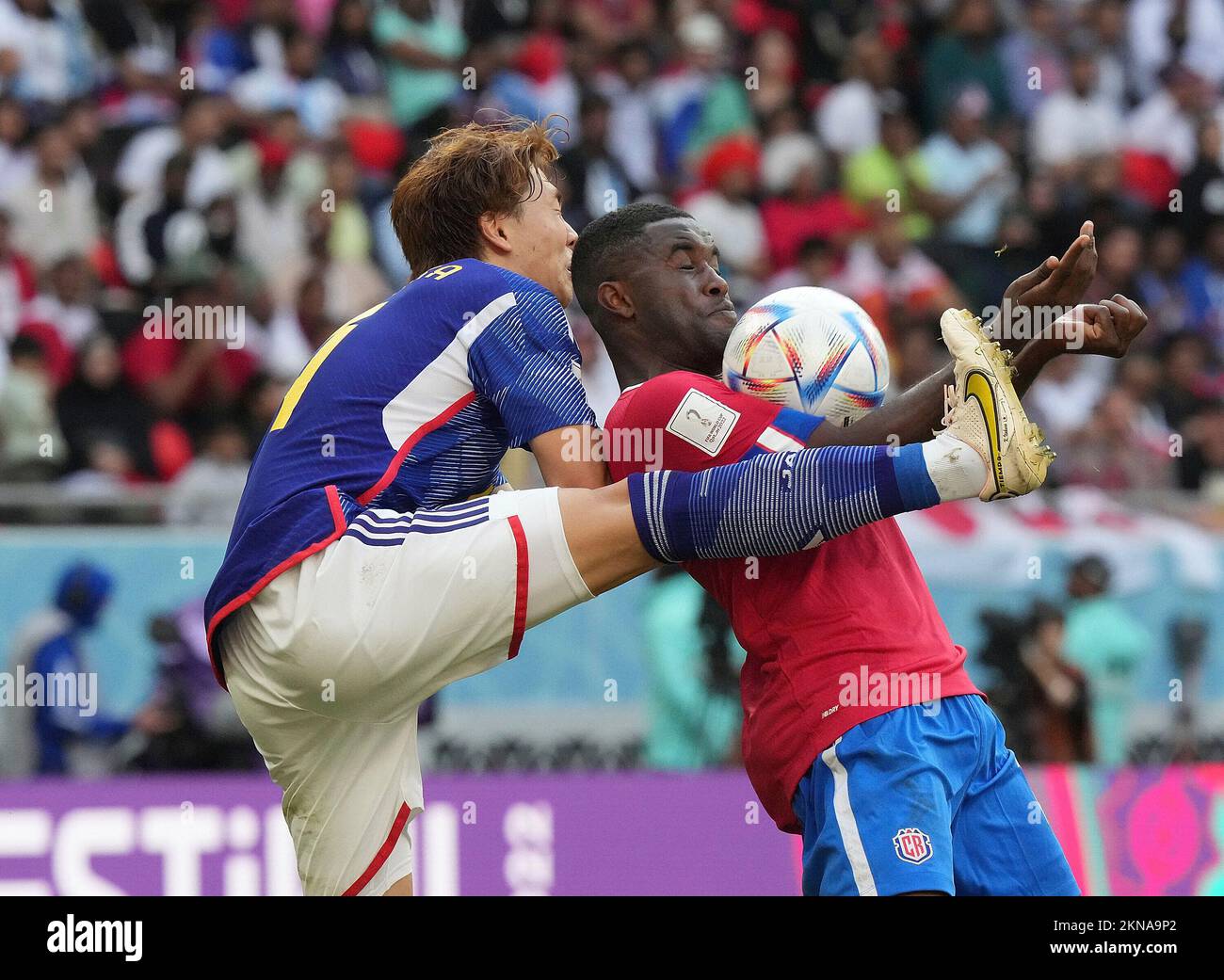 November 27th, 2022, Ahmad bin Ali Stadium, Doha, QAT, World Cup FIFA 2022, Group E, Japan vs Costa Rica, in the picture Japan's defender Kou Itakura, Costa Rica's forward Joel Campbell Stock Photo