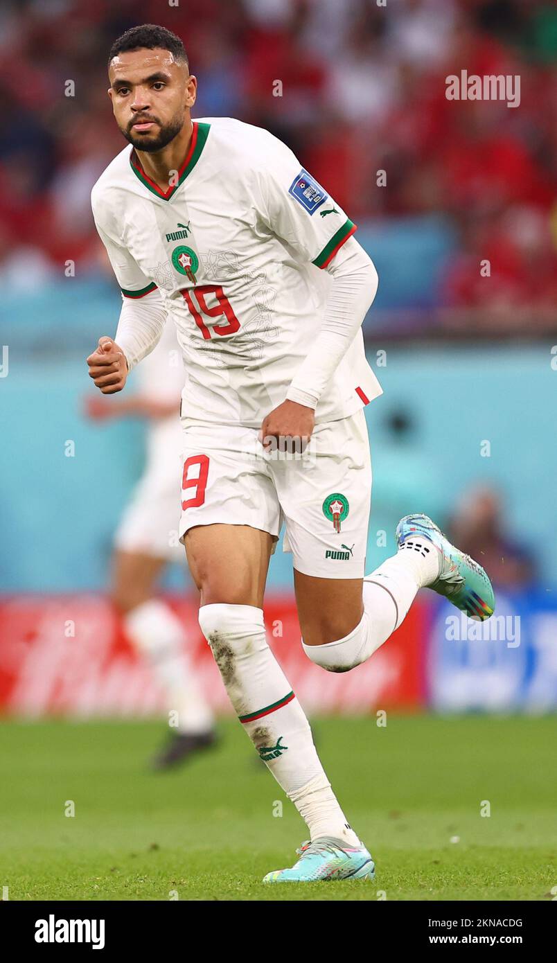Doha, Qatar, 27th November 2022.  Youssef En-Nesyri of Morocco during the FIFA World Cup 2022 match at Al Thumama Stadium, Doha. Picture credit should read: David Klein / Sportimage Stock Photo