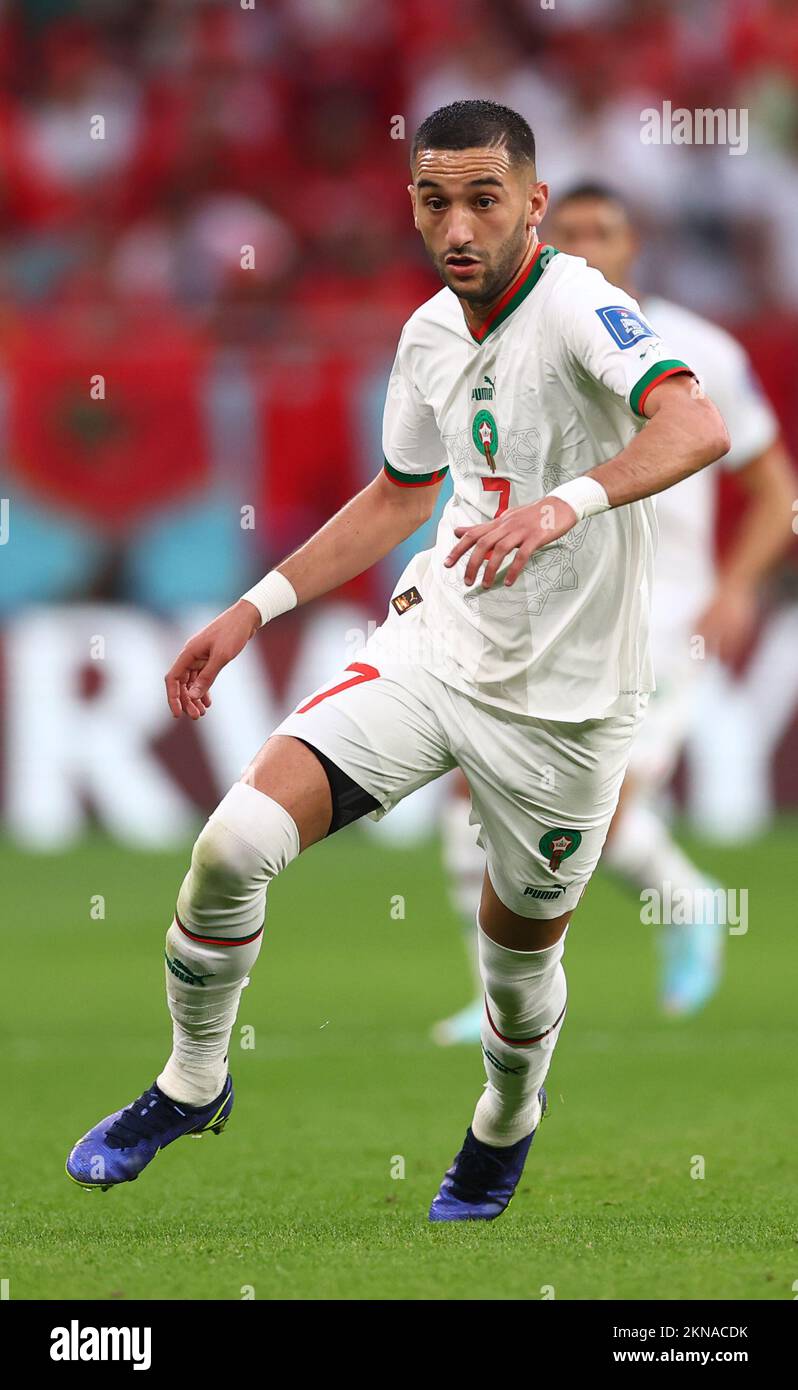 Doha, Qatar, 27th November 2022.  Hakim Ziyach of Morocco during the FIFA World Cup 2022 match at Al Thumama Stadium, Doha. Picture credit should read: David Klein / Sportimage Stock Photo