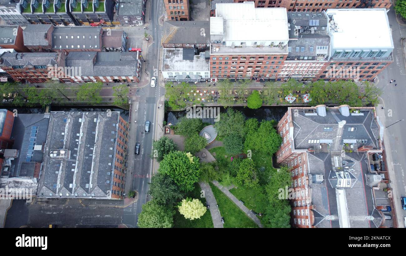 An aerial view of Canal Street, Manchester, the city's gay village, and