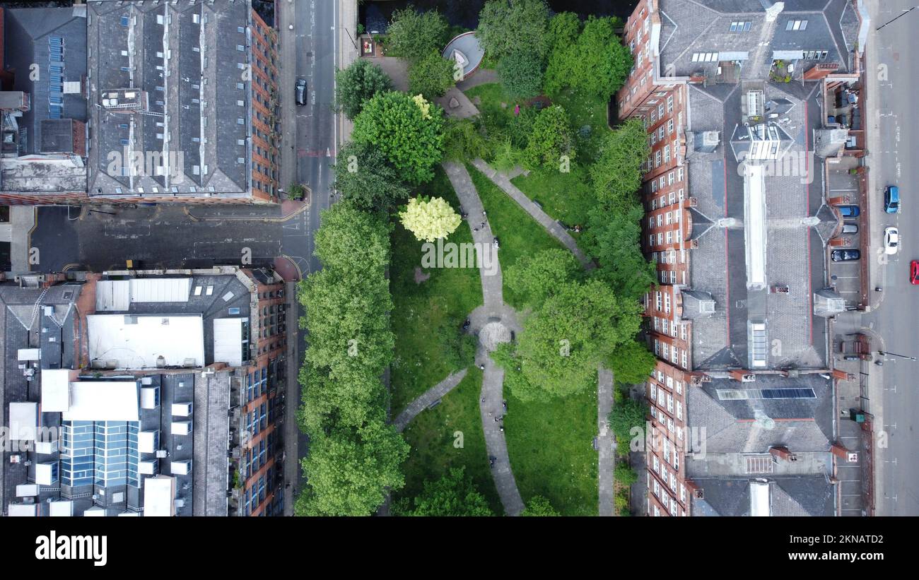 An aerial view of Canal Street, Manchester, the city's gay village, and