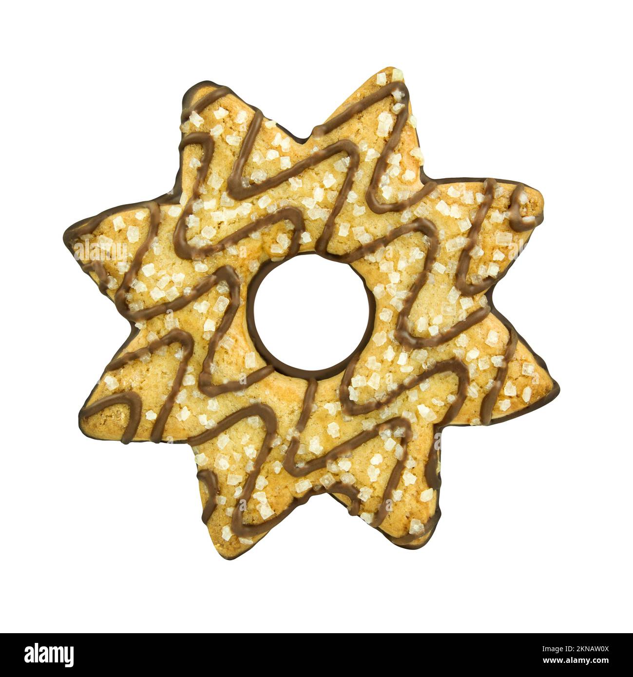 1 Christmas cookie star with chocolate and sugar isolated on white background Stock Photo