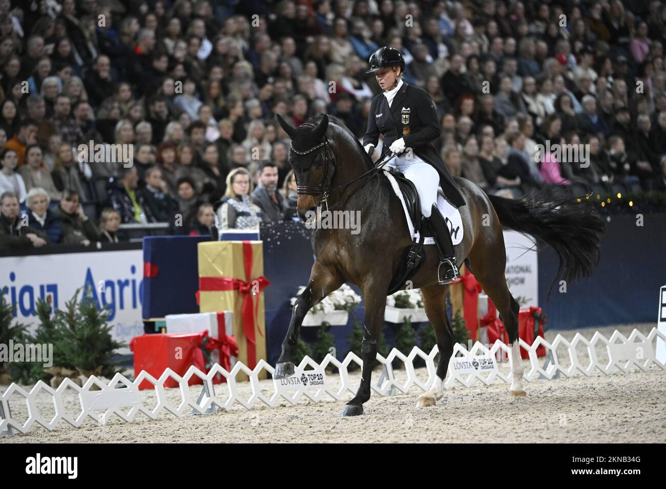 Isabell Werth of Germany riding DSP Quantaz during the FEI Grand Prix kür dressage competition at the Sweden International Horse Show held at the Friends Arena, Stockholm, Sweden November 27, 2022. Photo: Fredrik Sandberg/ TT / kod 10080 Stock Photo