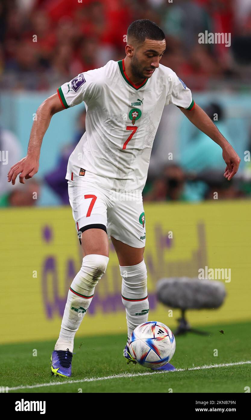 Doha, Qatar, 27th November 2022. Hakim Ziyach of Morocco  during the FIFA World Cup 2022 match at Al Thumama Stadium, Doha. Picture credit should read: David Klein / Sportimage Stock Photo