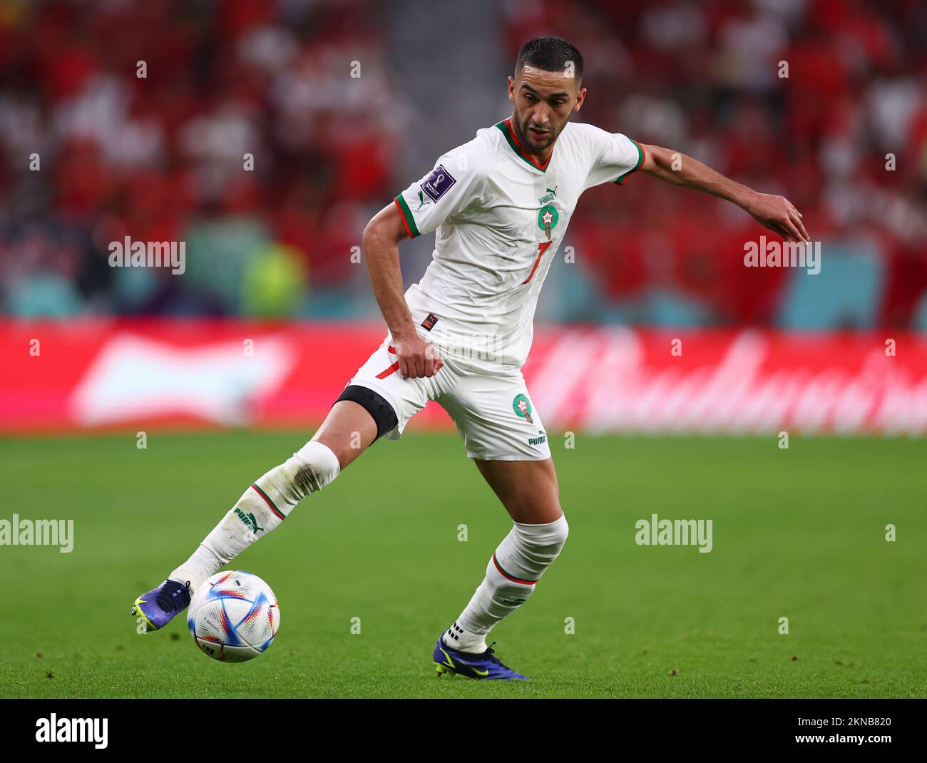 Doha, Qatar, 27th November 2022.  Hakim Ziyach of Morocco during the FIFA World Cup 2022 match at Al Thumama Stadium, Doha. Picture credit should read: David Klein / Sportimage Stock Photo