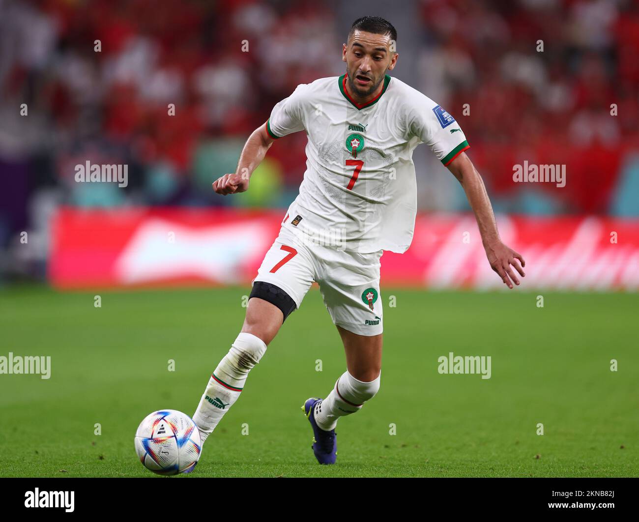 Doha, Qatar, 27th November 2022. Hakim Ziyach of Morocco  during the FIFA World Cup 2022 match at Al Thumama Stadium, Doha. Picture credit should read: David Klein / Sportimage Stock Photo