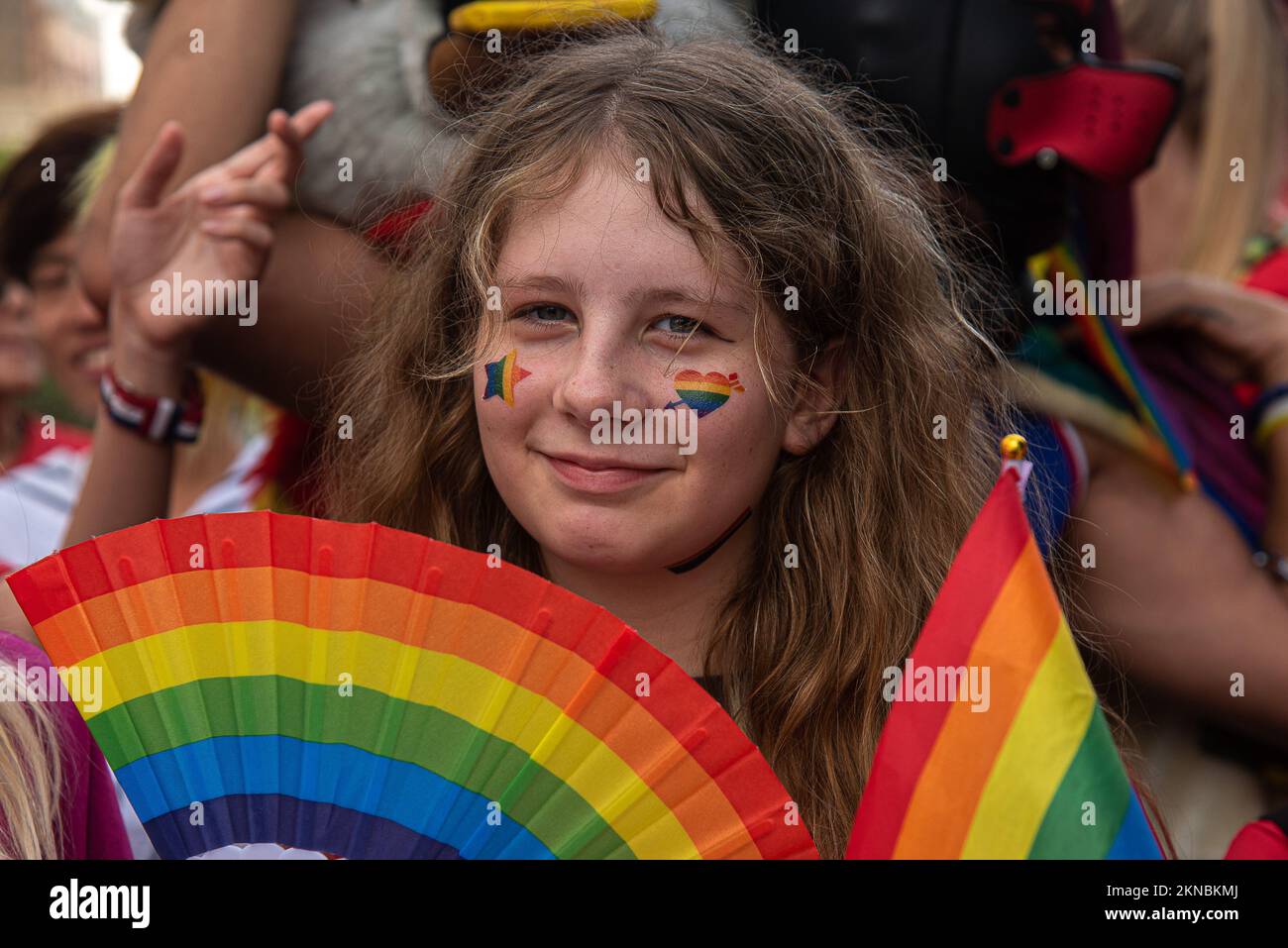 Bangkok, Thailand. 27th Nov, 2022. A participant with painted face takes part during the Thailand Pride Parade 2022. Thailand's LGBTQI groups and foreigners attended Thailand Pride Parade 2022 at Silom road to raise awareness and promote sexual diversity and equal rights for the Lesbian, Gay, Bisexual, Transgender and Queer (LGBTQ) community in Thailand. Credit: SOPA Images Limited/Alamy Live News Stock Photo