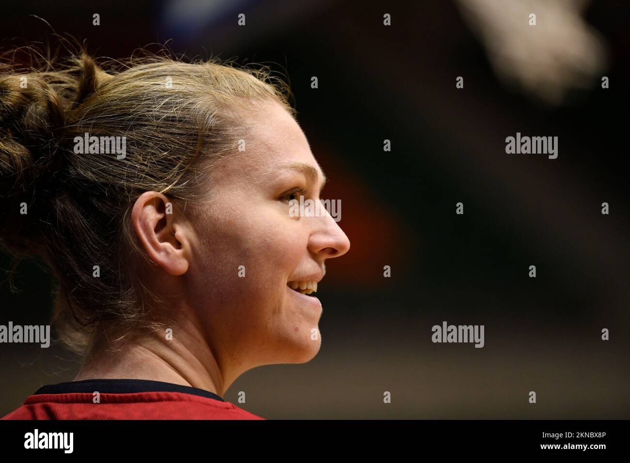 Belgium's Emma Meesseman looks on during a basketball game between Belgium's national team The Belgian Cats and Bosnia-Herzegovina, Sunday 27 November 2022 in Leuven, the fourth game in group A of the qualifications for the 2023 Women's Basketball European championships. BELGA PHOTO JOHN THYS Stock Photo