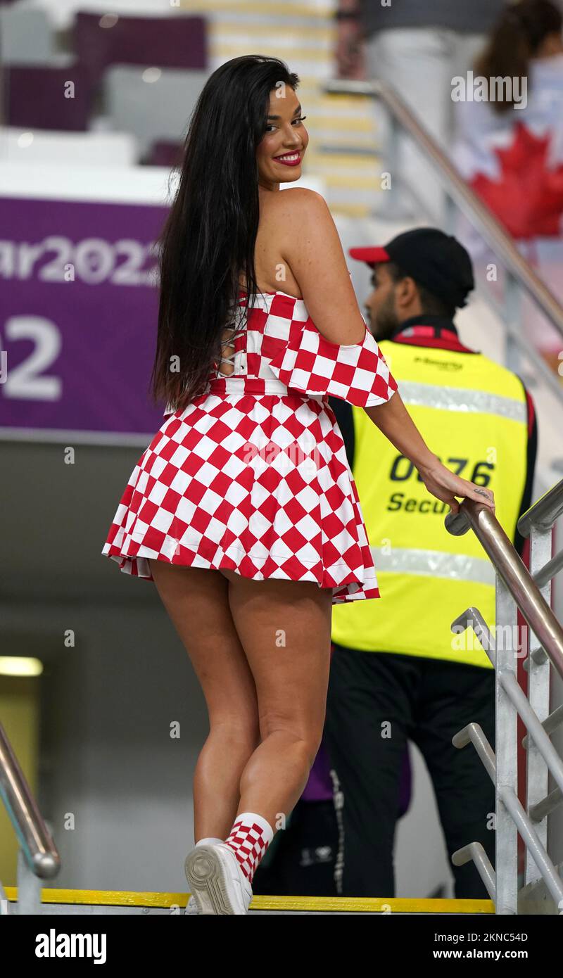 Ivana Knoll, Croatia fan and model who has been pushing the modesty dress  code of Qatar and causing a stir online is seen in the stands before the  FIFA World Cup Group