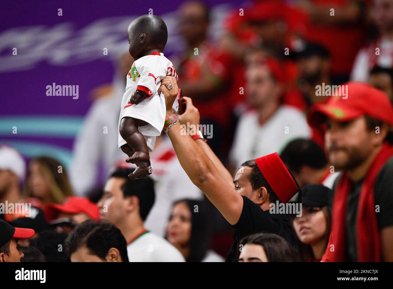 DOHA, QATAR - NOVEMBER 27: Fans and supporters of Morocco during the Group F - FIFA World Cup Qatar 2022 match between Belgium and Morocco at the Al Thumama Stadium on November 27, 2022 in Doha, Qatar (Photo by Pablo Morano/BSR Agency) Stock Photo