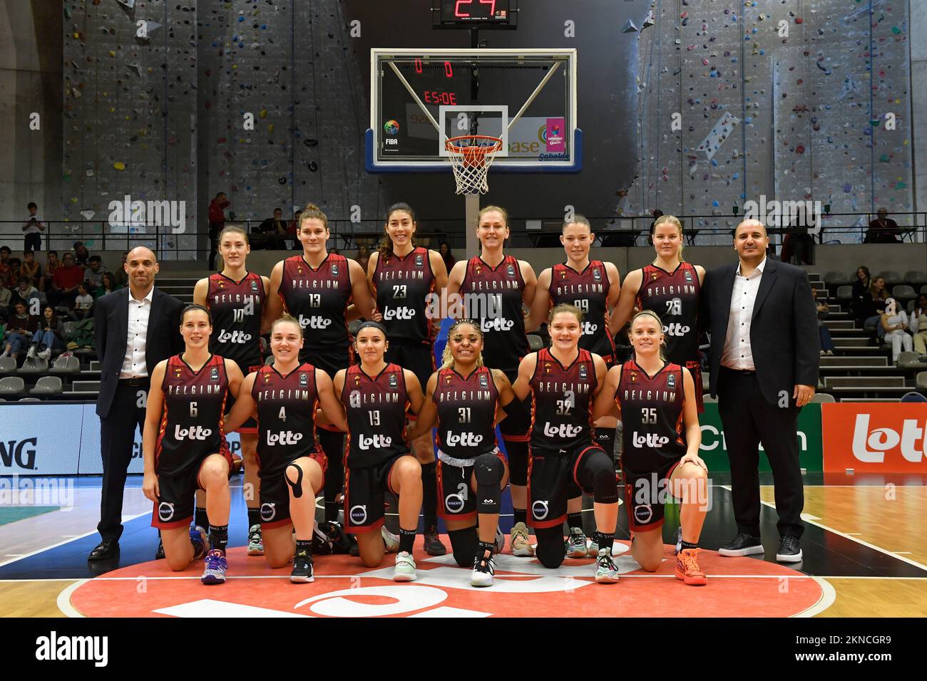 Belgian Cats' players pose for the photographer during a basketball game between Belgium's national team The Belgian Cats and Bosnia-Herzegovina, Sunday 27 November 2022 in Leuven, the fourth game in group A of the qualifications for the 2023 Women's Basketball European championships. BELGA PHOTO JOHN THYS Stock Photo