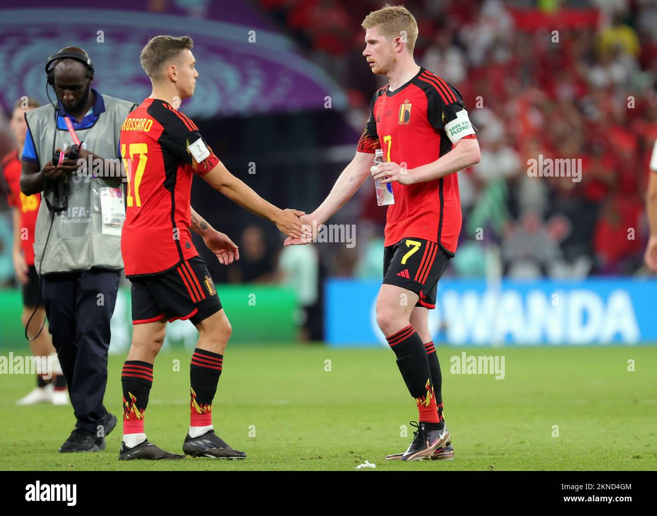 Belgium's Leandro Trossard And Belgium's Kevin De Bruyne React After ...