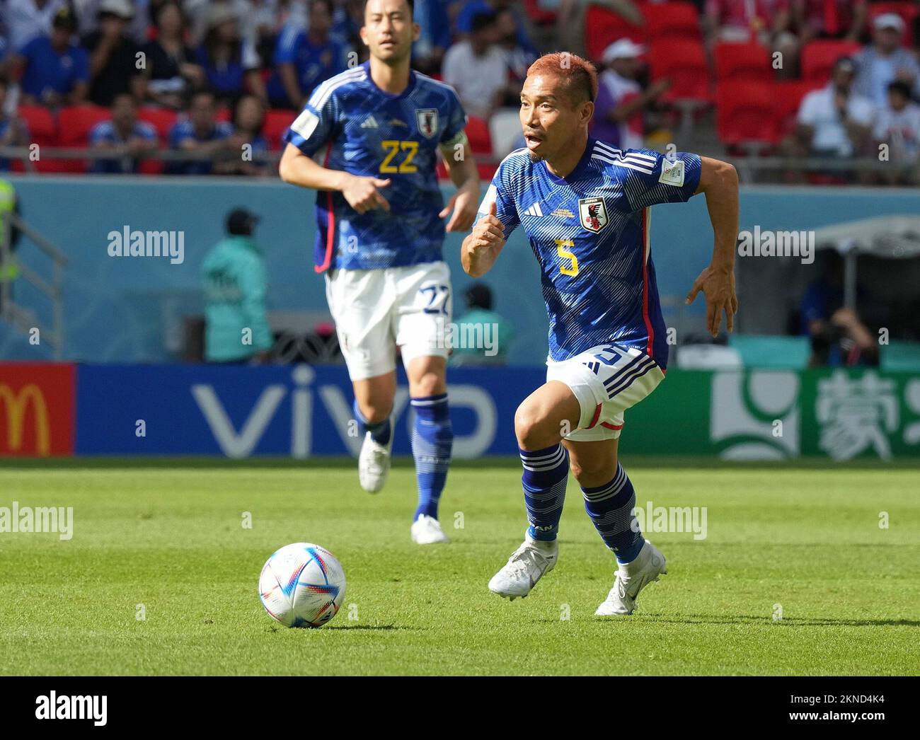 27.11.2022, Ahmad bin Ali Stadium, Doha, QAT, World Cup FIFA 2022, Group E, Japan vs Costa Rica, in the picture Japan's defender Yuto Nagatomo, JapanÂ's defender Maya Yoshida Stock Photo