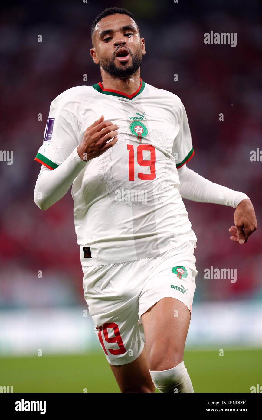 Morocco’s Youssef En-Nesyri during the FIFA World Cup Group F match at the Al Thumama Stadium, Doha, Qatar. Picture date: Sunday November 27, 2022. Stock Photo