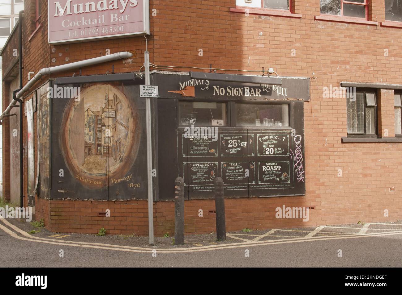 Swansea, Wales, UK Unusual pub name. Street view of corner of brick