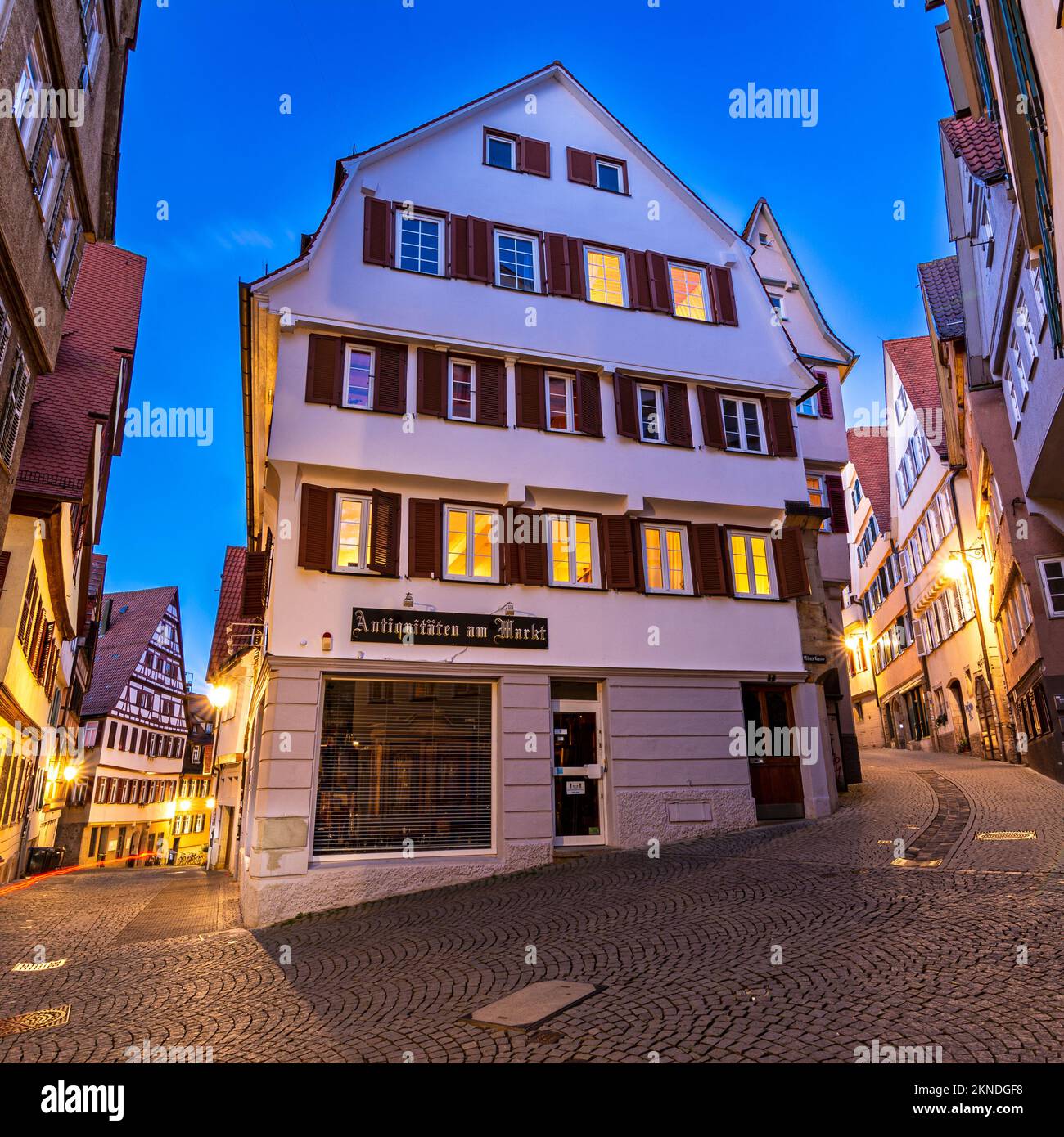 Night shot of the historic oldtown of Tübingen, Germany Stock Photo