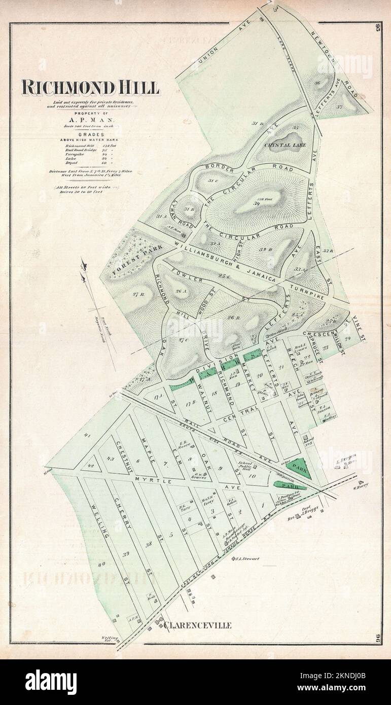 Vintage plan of New York city from 19th century. Maps are hand illustrated and engraved showing central park, Long Island, Brooklyn  and Manhattan. Stock Photo