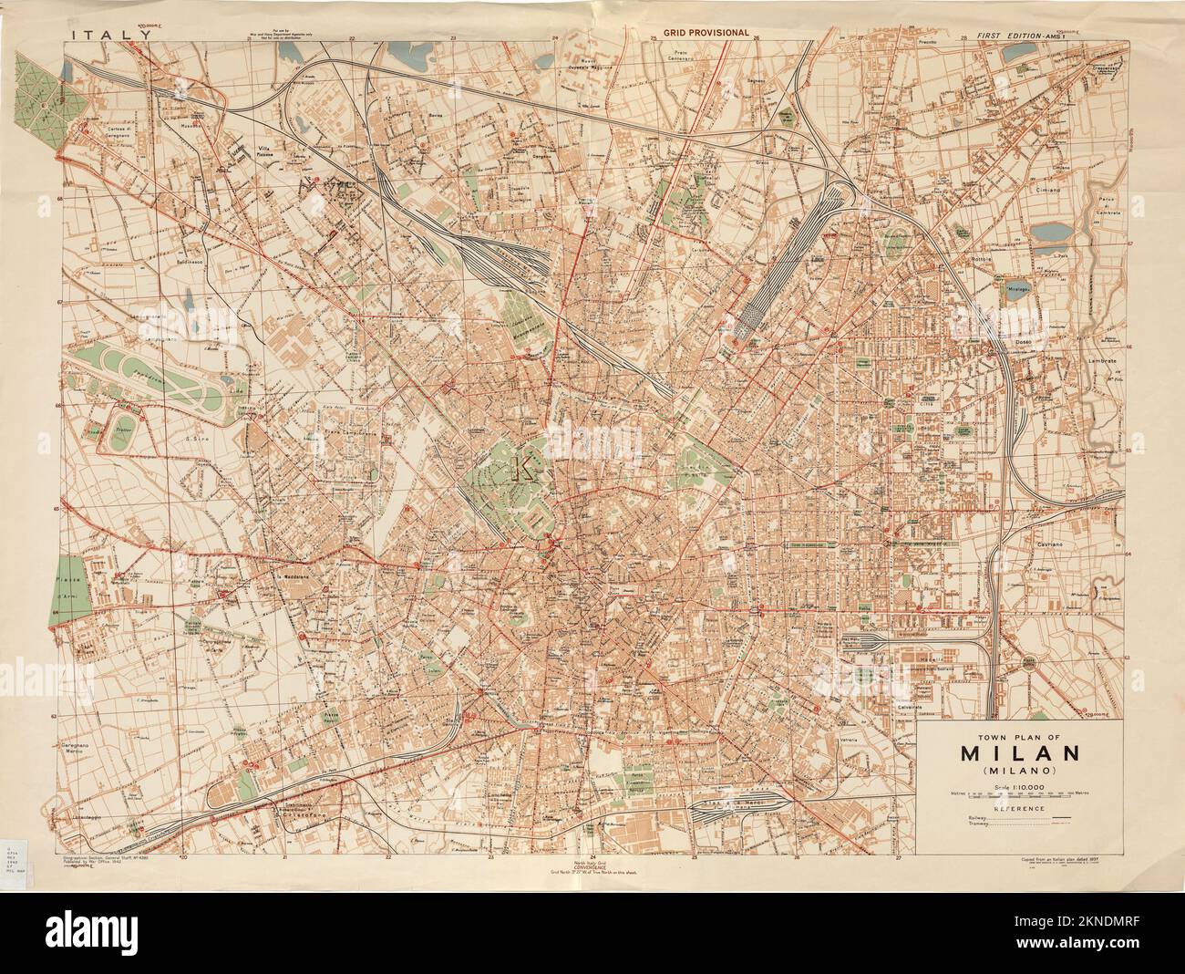 Vintage city plan of Milano and area around it from 19th century. Maps are beautifully hand illustrated and engraved showing it at the time. Stock Photo