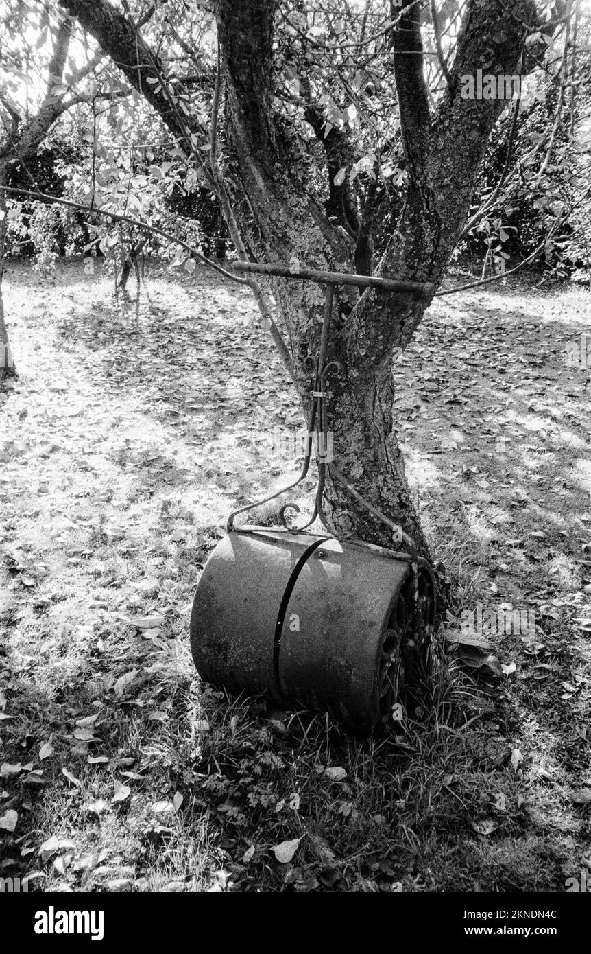 Lawn roller, Medstead, Alton, Hampshire, England, United Kingdom. Stock Photo