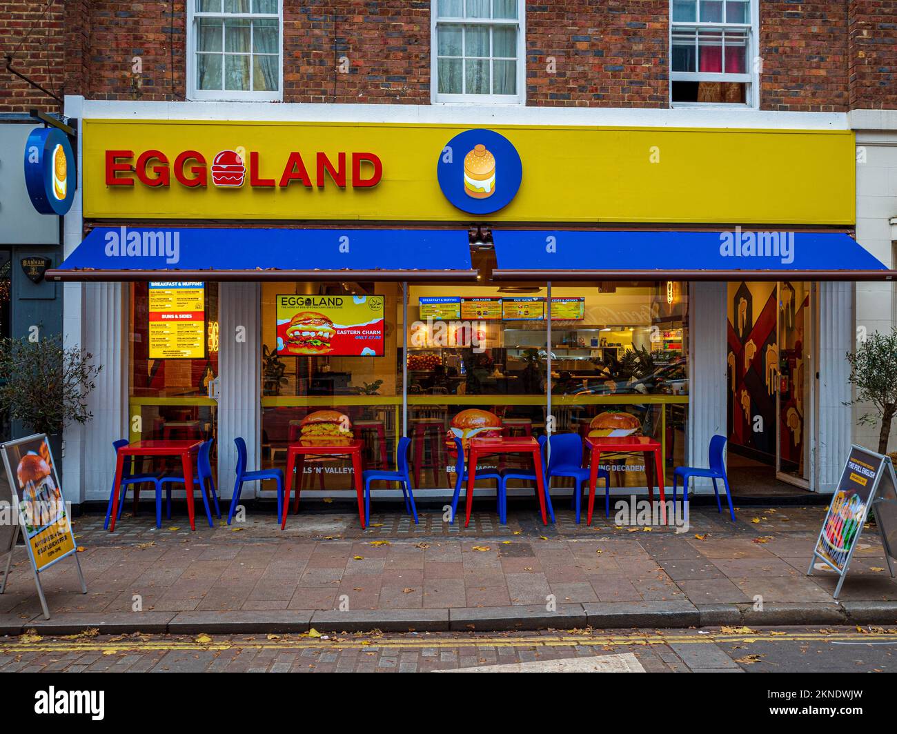 Eggland restaurant at 5-7 Tottenham Street, London. Eggland opened in 2021, founded by by a former Afghan refugee, Sohail Ahmed. Stock Photo