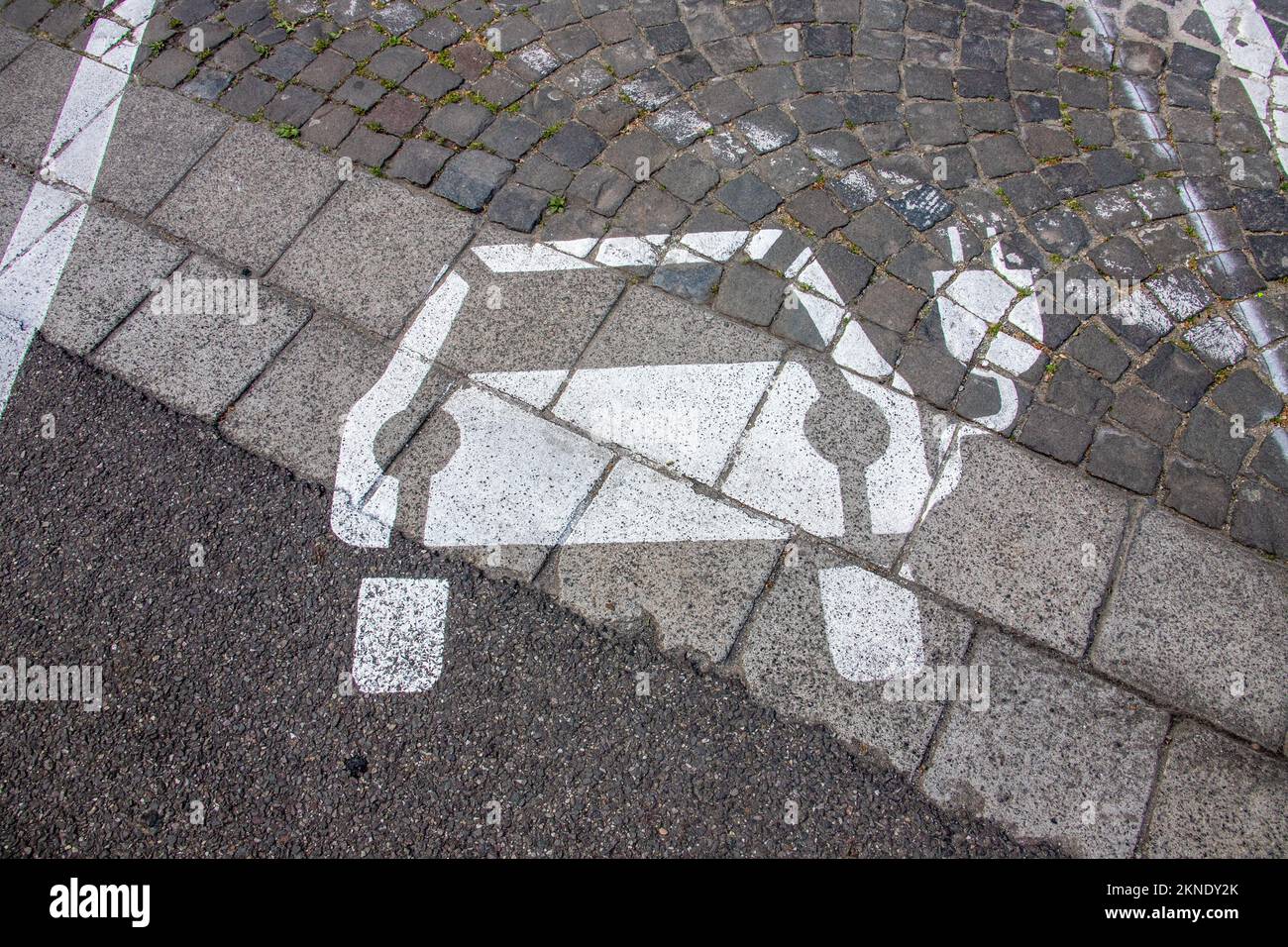 Space reserved for EV electric vehicle charging, Saarbruck, Germany Stock Photo