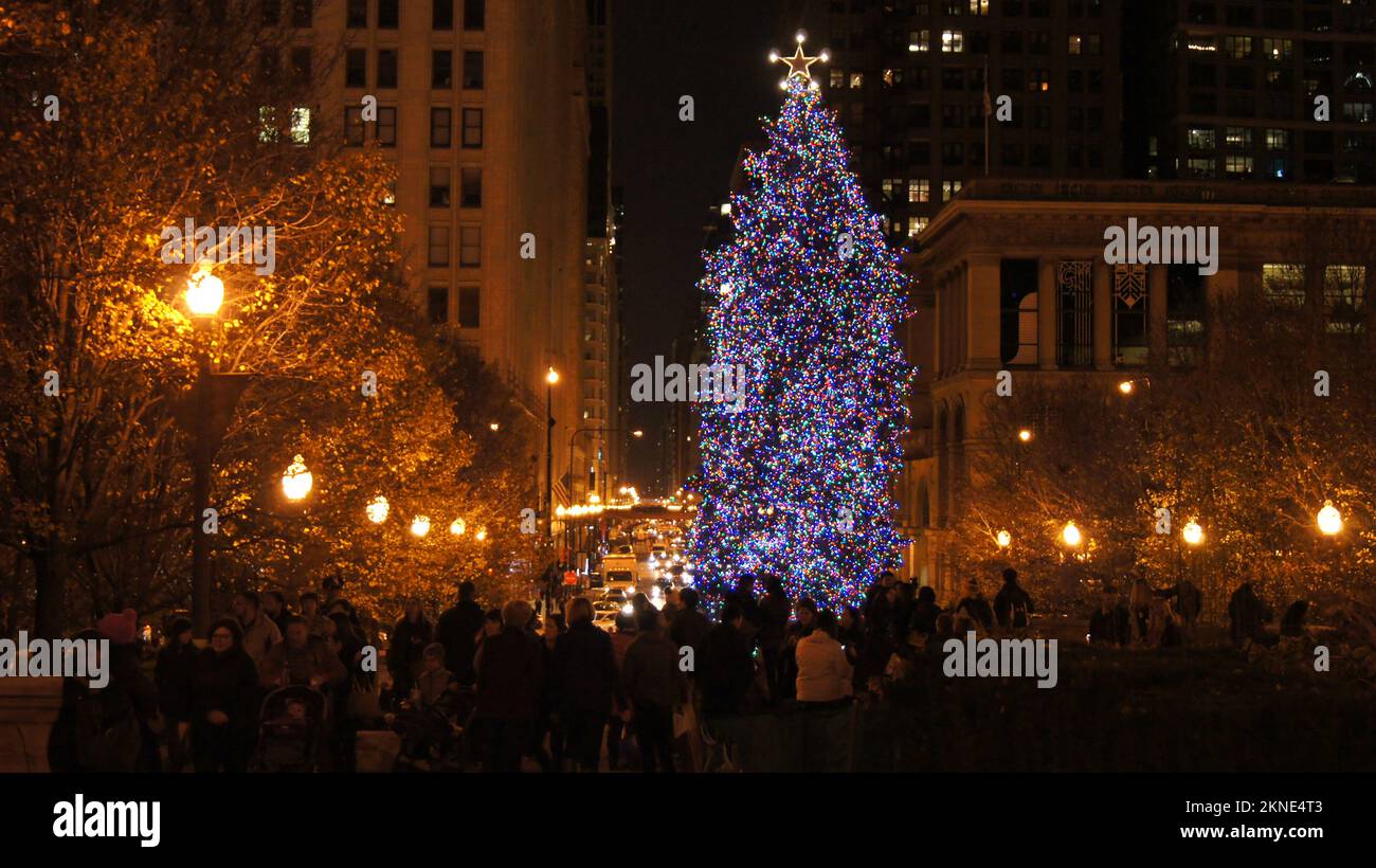 CHICAGO, ILLINOIS, UNITED STATES DEC 12, 2015 Illuminated Christmas