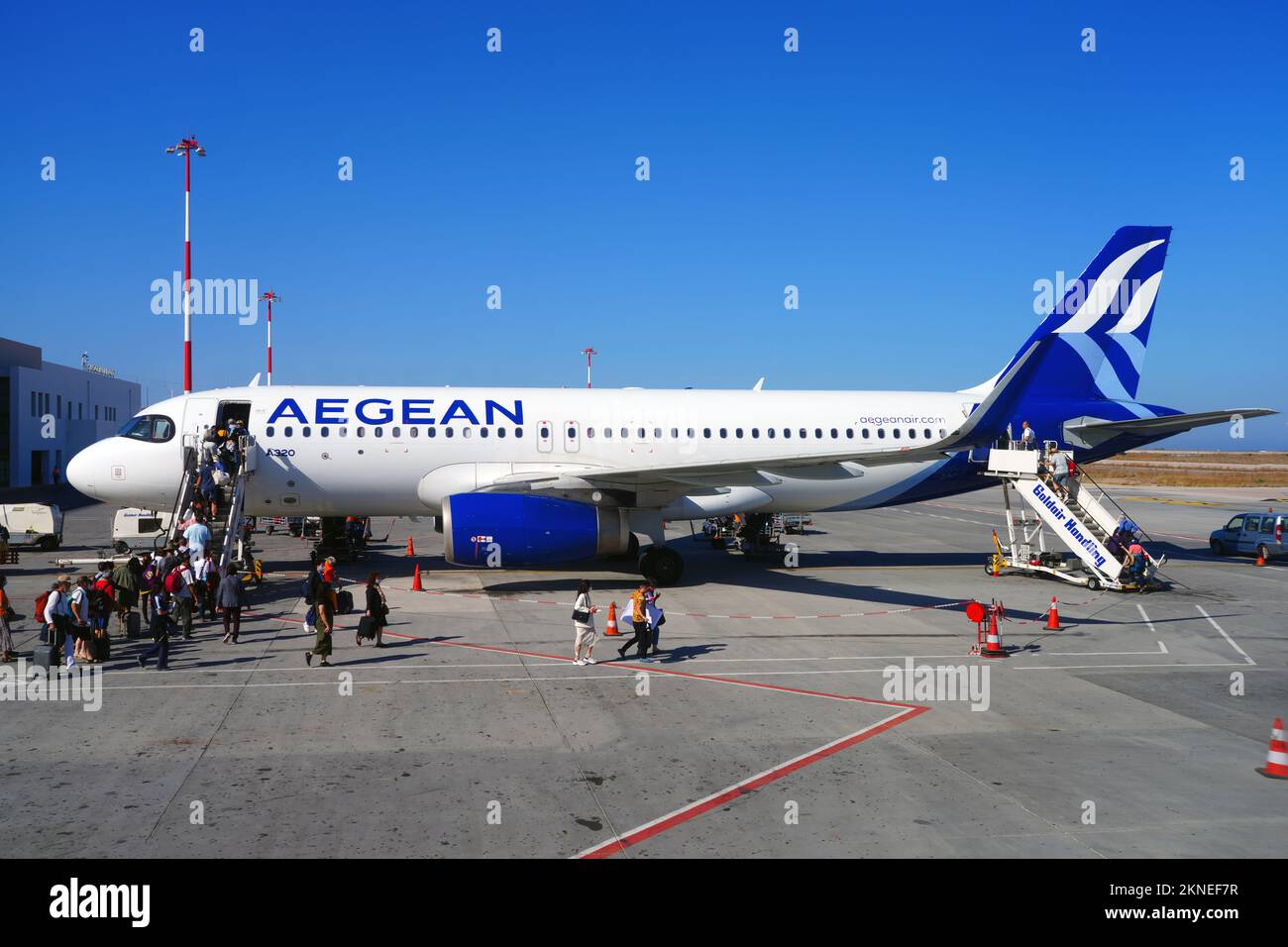 SANTORINI, GREECE –24 OCT 2022- View of an airplane from Greek airline ...