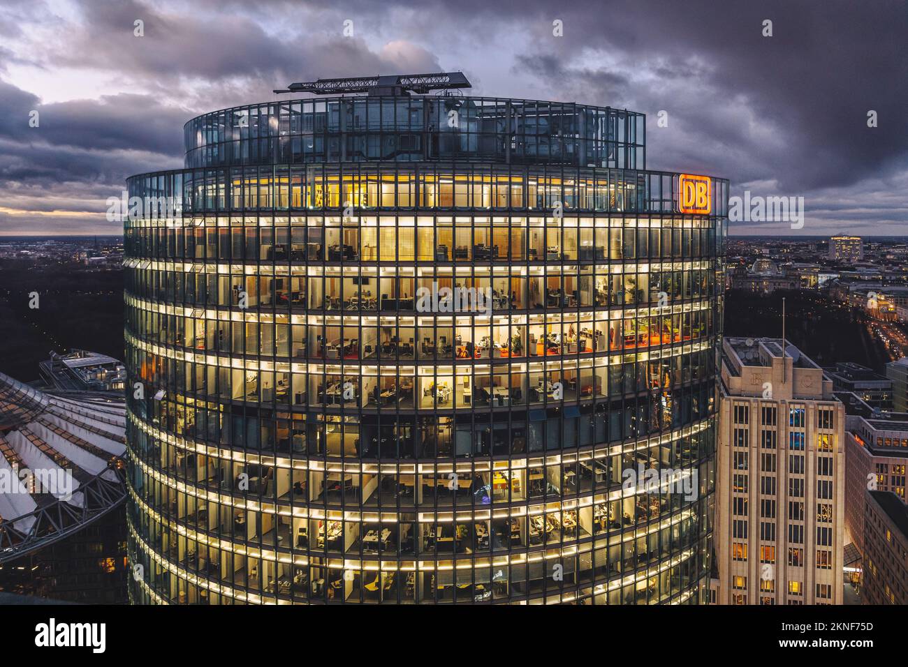 The view of the DB Tower from the Panorama Point on the Potsdamer Platz ...