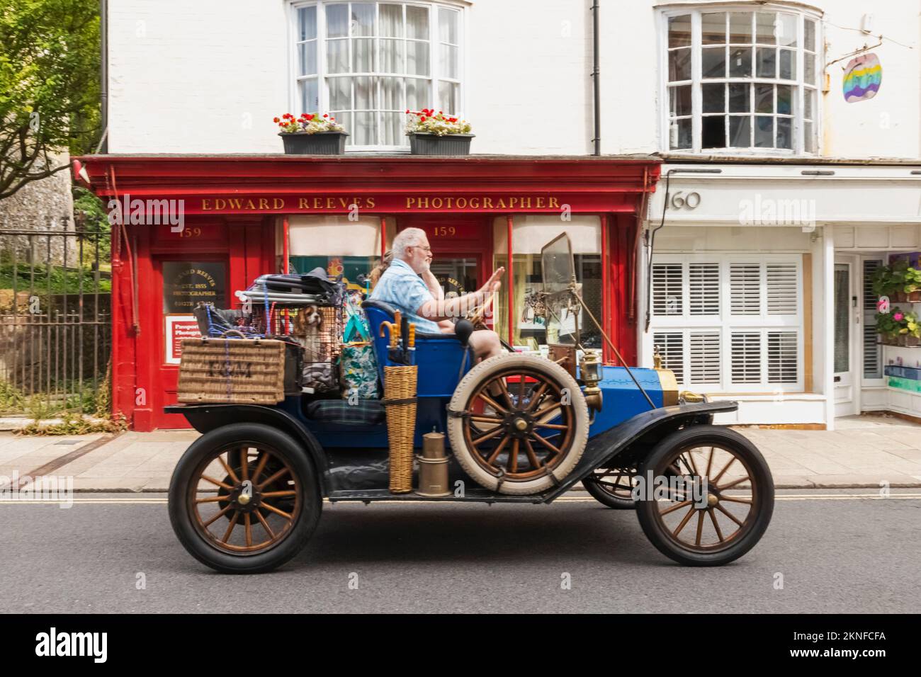 England, East Sussex, Lewes, Vintage Car and Shops Stock Photo Alamy
