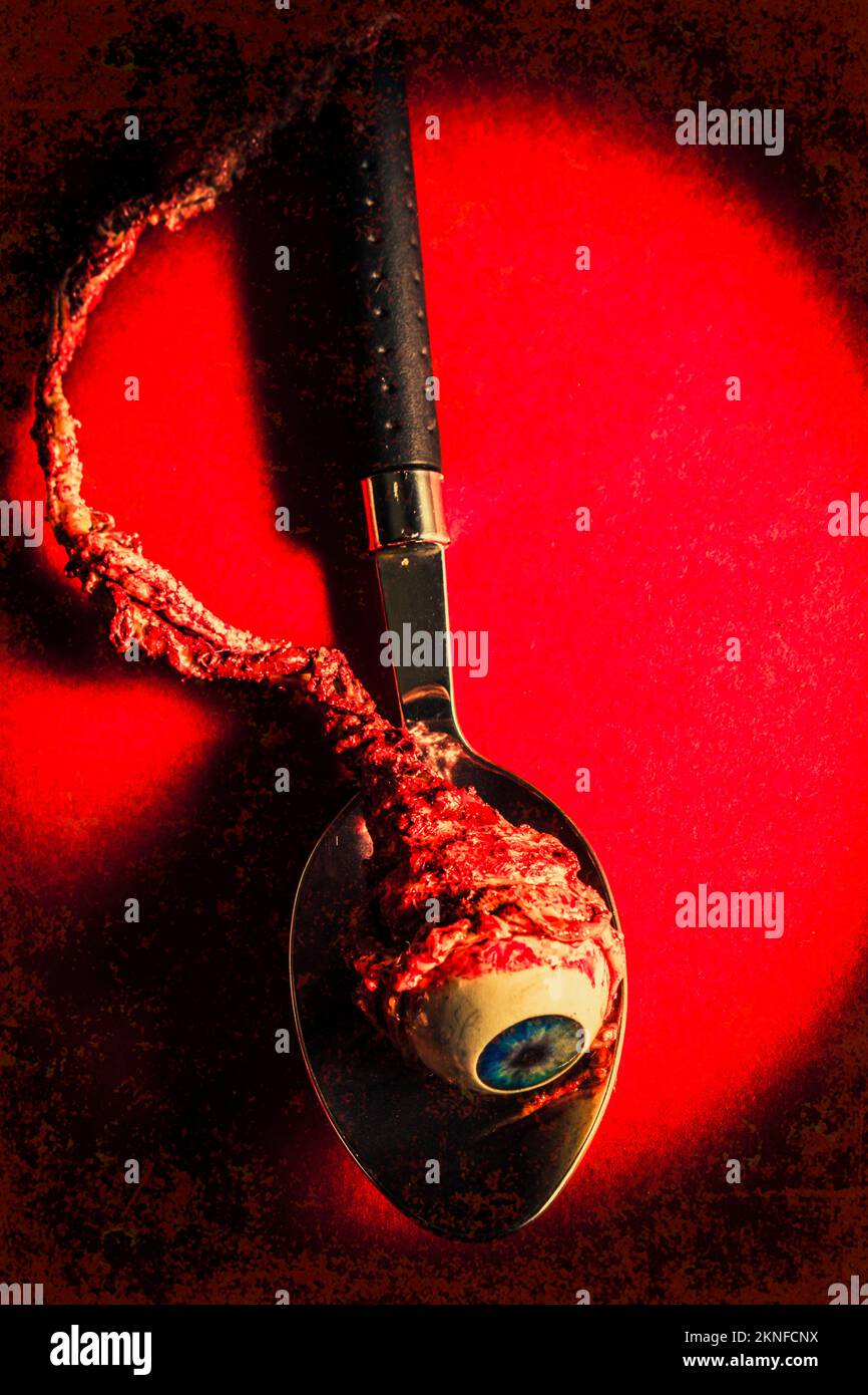 Cannibal horror in the scoop up of a frightening eye on restaurant