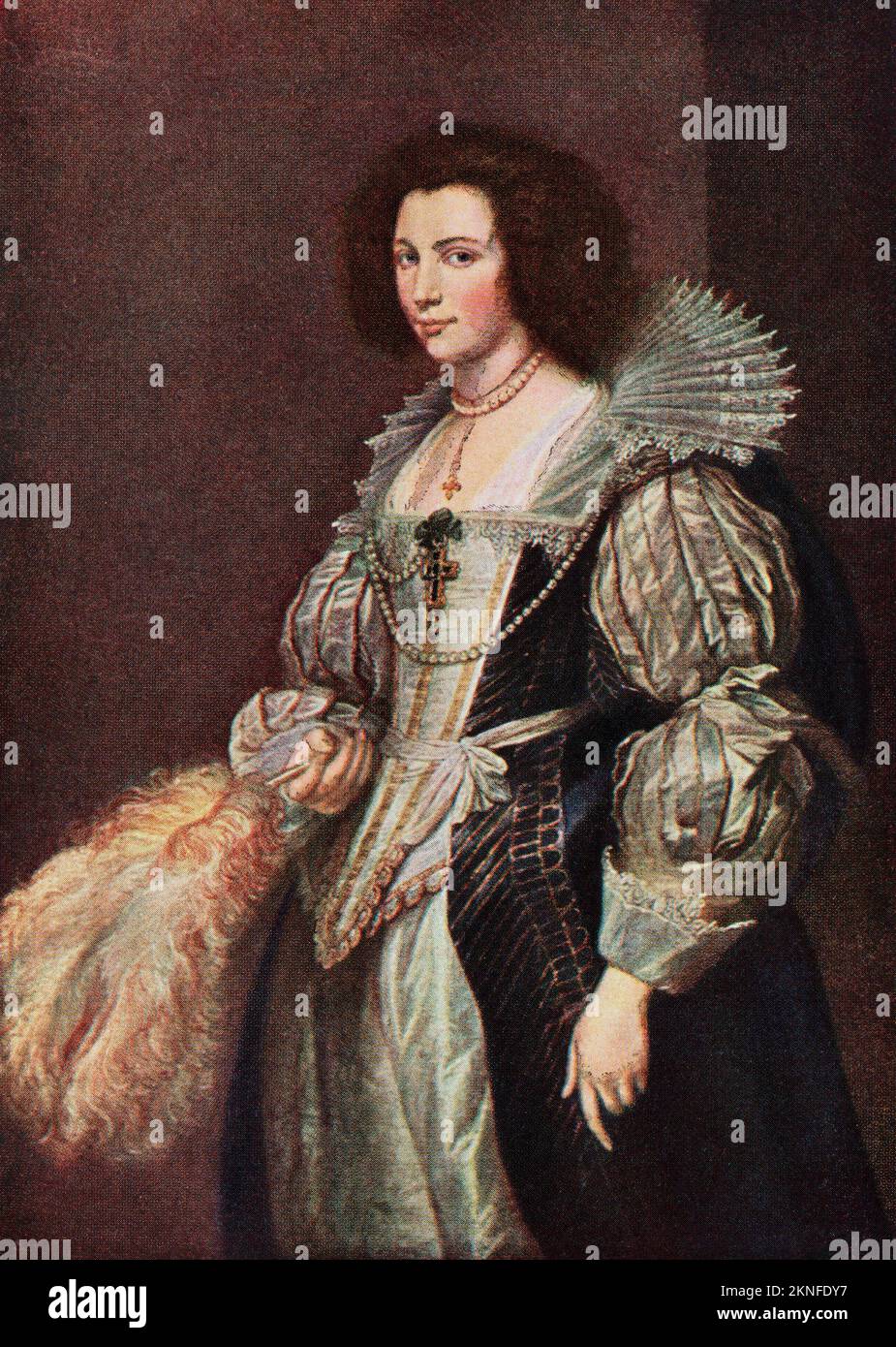Maria Louis de Tassis,1611-1638, daughter of canon Antoine de Tassis, after the painting by Anthony van Dyke.  From Modes and Manners, published 1935. Stock Photo