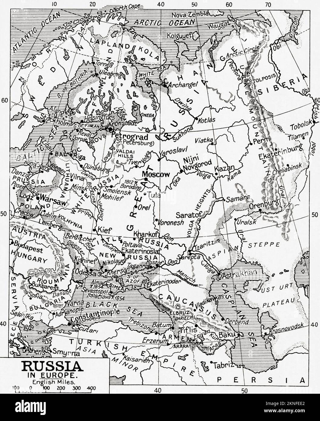 Map of Russia in 1915. Stock Photo