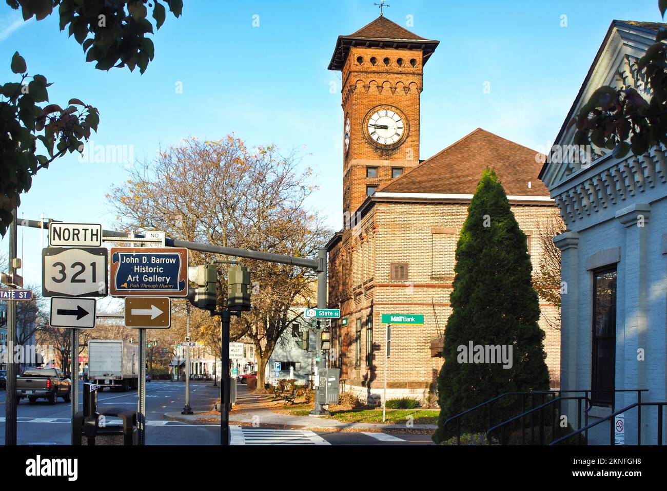 Skaneateles, New York, USA. November 4, 2022. The village center of