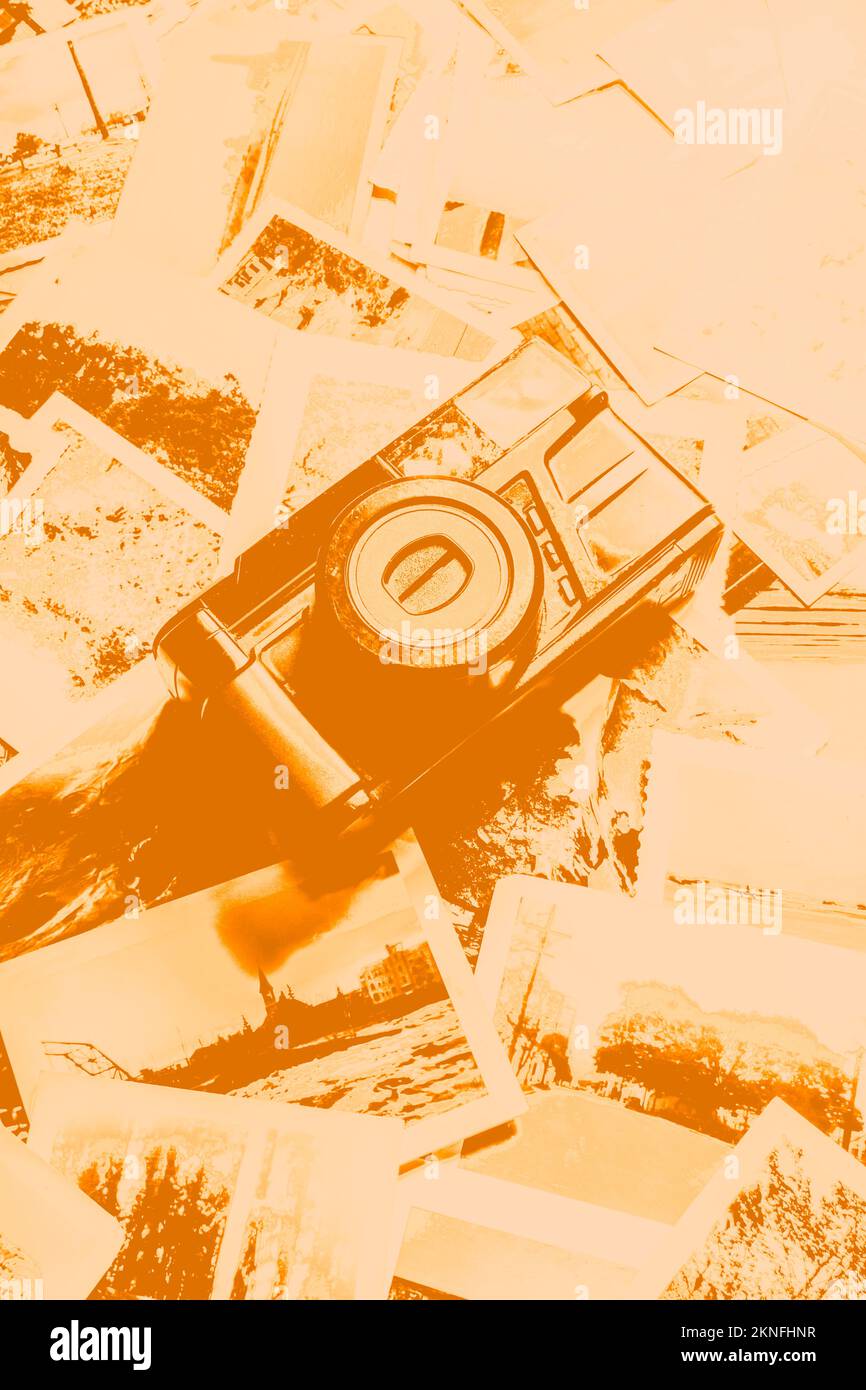 Vintage fine art photo on a shabby scene of snapshots and old film