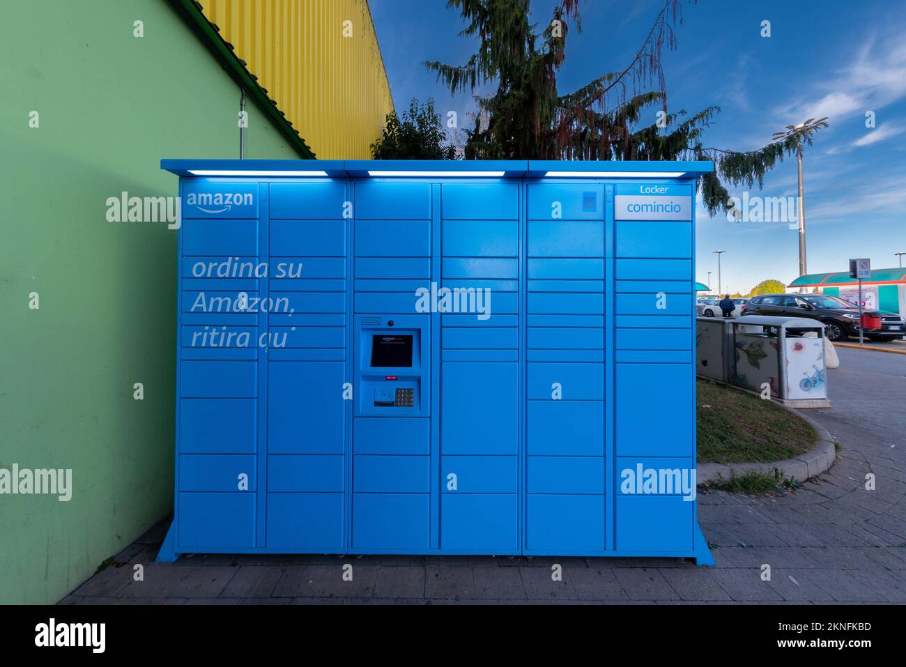 Cuneo, Italy November 18, 2022 Amazon Hub Locker, where customers