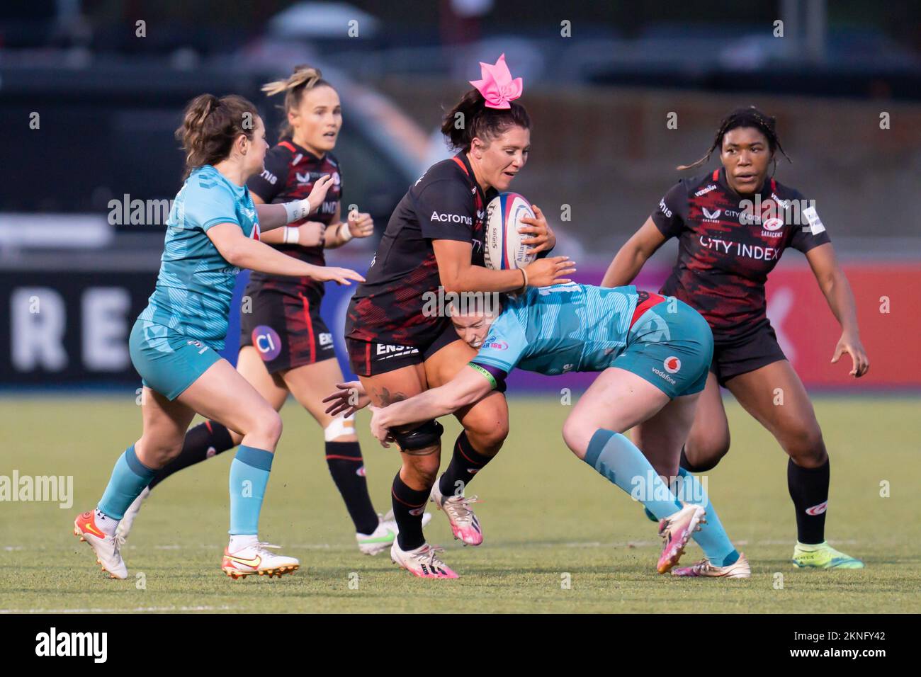 London, UK. 27th Nov, 2022. Georgia Evans #8 of Saracens Women in action during the Women's Allianz Premier 15's match Saracens Women vs Wasps Women at StoneX Stadium, London, United Kingdom, 27th November 2022 (Photo by Richard Washbrooke/News Images) in London, United Kingdom on 11/27/2022. (Photo by Richard Washbrooke/News Images/Sipa USA) Credit: Sipa USA/Alamy Live News Stock Photo