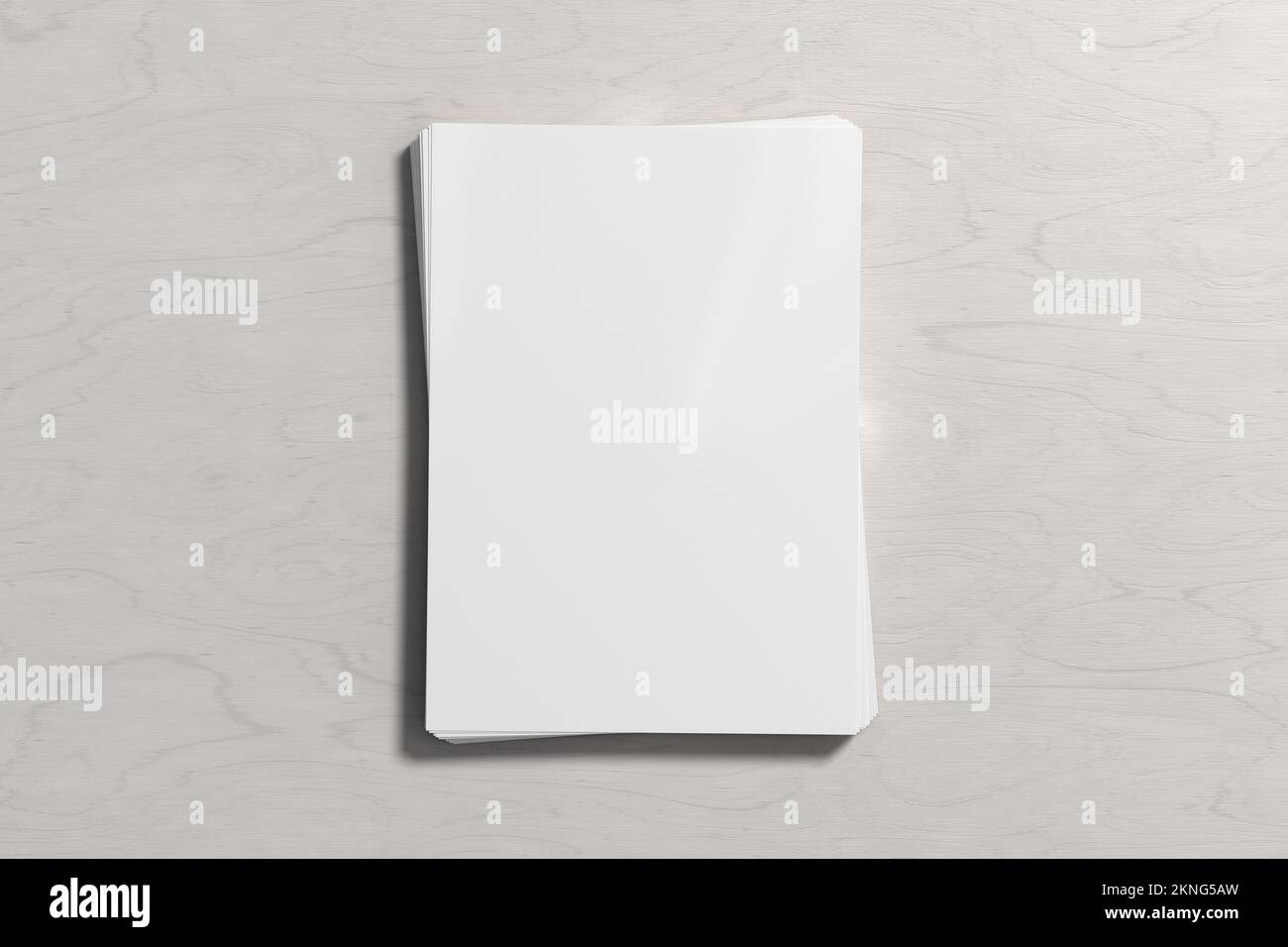 Stack of paper mockup on the white wooden table Stock Photo - Alamy