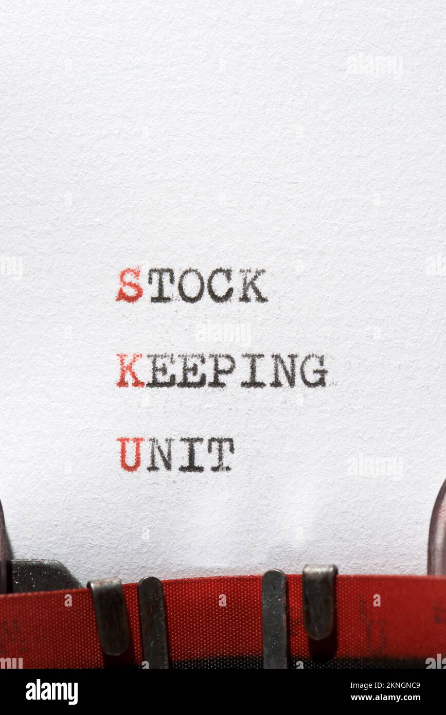 Stock keeping unit phrase written with a typewriter Stock Photo - Alamy