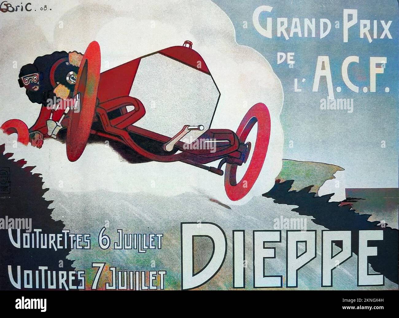 DIEPPE GRAND PRIX 1908  Despite the humour in this  image in the actual race a driver and his mechanic died when their car overturned - the first fatalities in Grand Prix history. Stock Photo