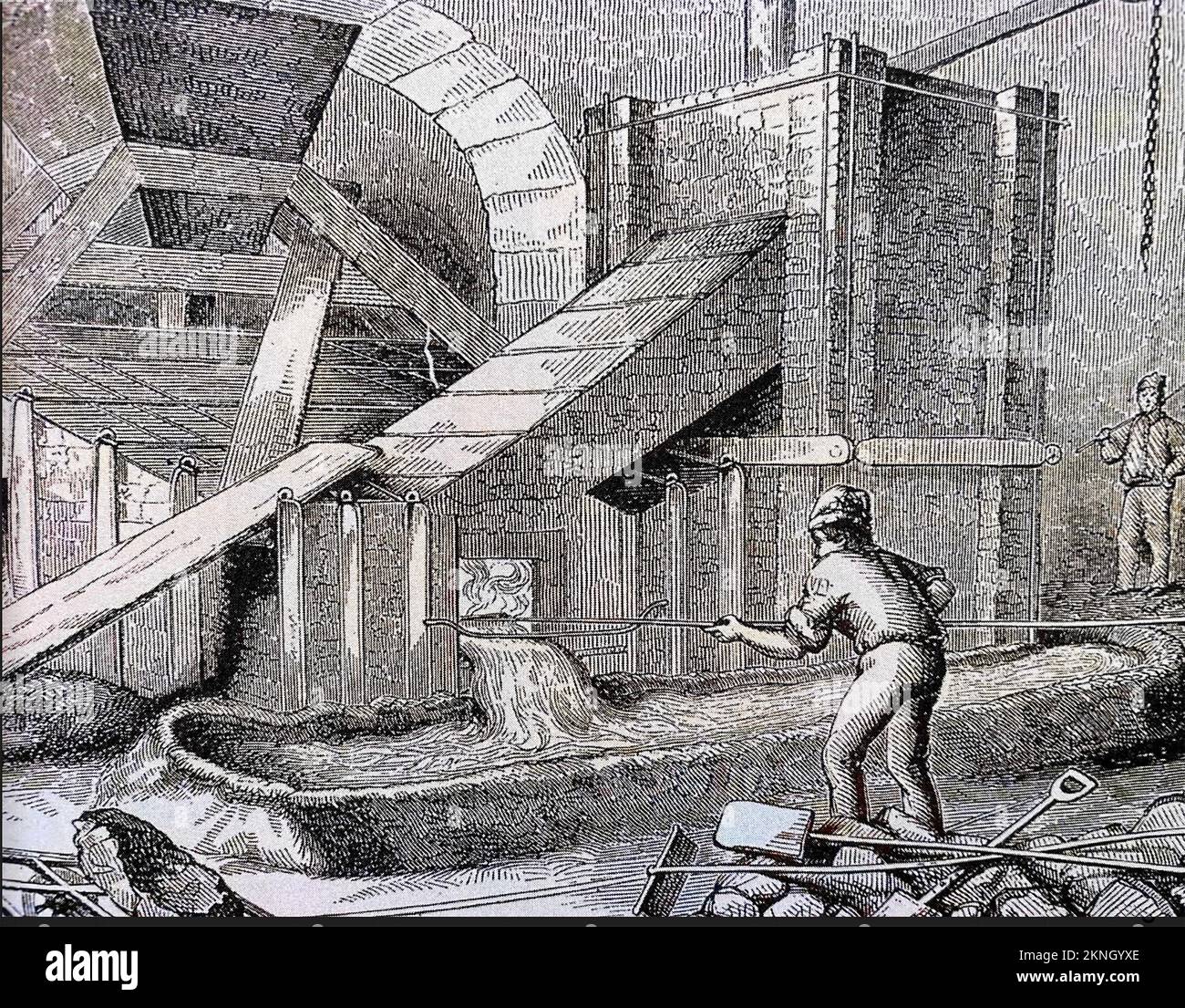JAMES NAPIER (1821-1879) Scottish engineer and  inventor of  a four stage process for refining copper seen here as molten copper is mixed with iron oxide and rough blocks later to be further refined as blocks called 'pigs' Stock Photo