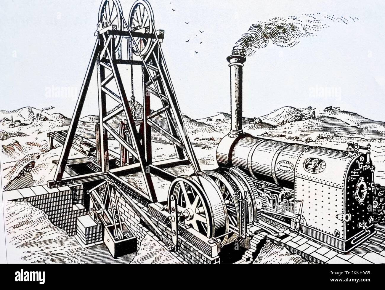 STEAM POWERED ENGINE at a British coal mine about 1840 Stock Photo