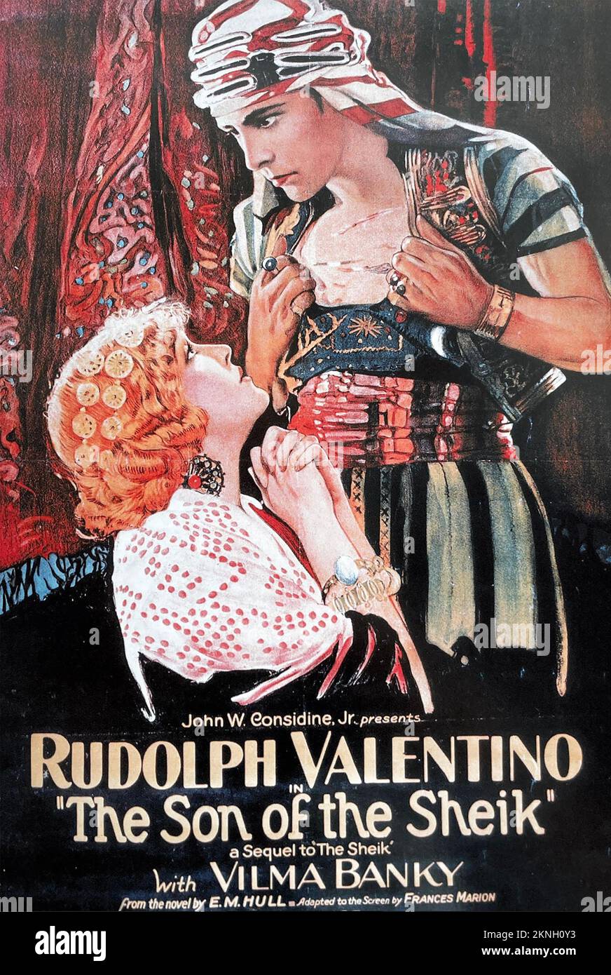 THE SON OF THE SHEIK Poster for the 1926 silent United Artists film with Rudolph Valentino and and Vilma Banky Stock Photo
