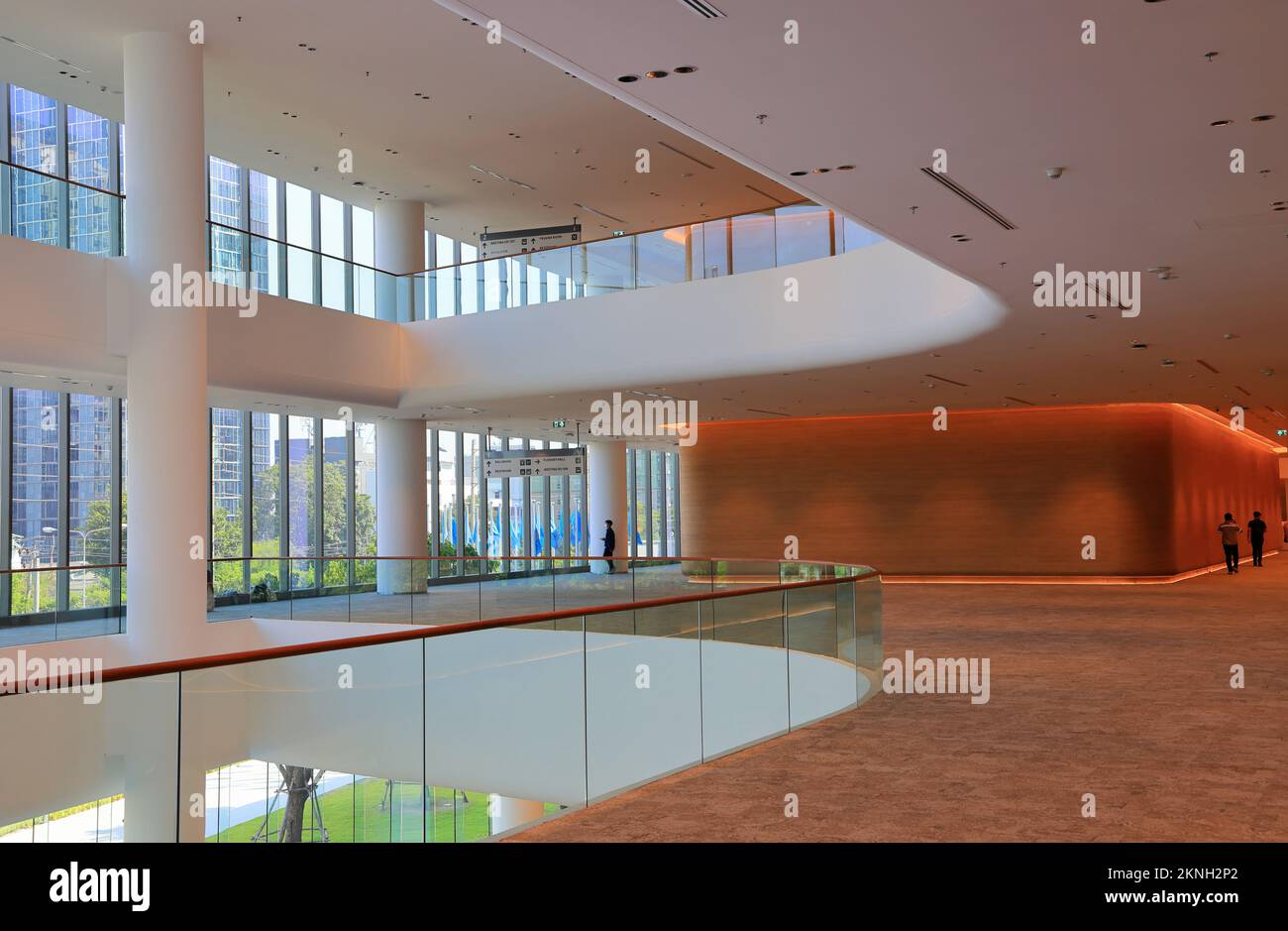 The Illuminated long and clean corridor of modern building, exhibition