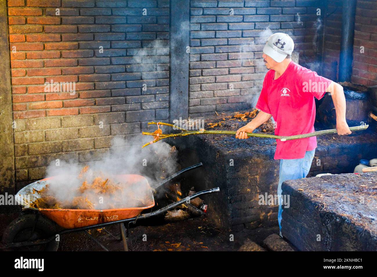 After the first distillation process of the crushed agave hearts, the