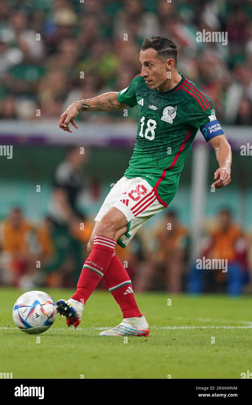 LUSAIL, QATAR - NOVEMBER 26: Player of Mexico Andrés Guardado passes the ball during the FIFA World Cup Qatar 2022 group C match between Argentina and Mexico at Lusail Stadium on November 26, 2022 in Lusail, Qatar. (Photo by Florencia Tan Jun/PxImages) Stock Photo